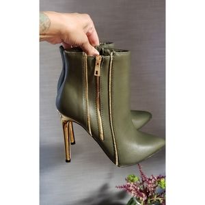Catherine Malandrino Olive Green Dress Ankle Booties.